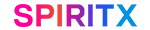 SpiritX company logo with a stylized blue and green swoosh above bold SpiritX text, placed in the navigation bar of a modern digital website, text reads SpiritX, overall atmosphere is energetic and welcoming